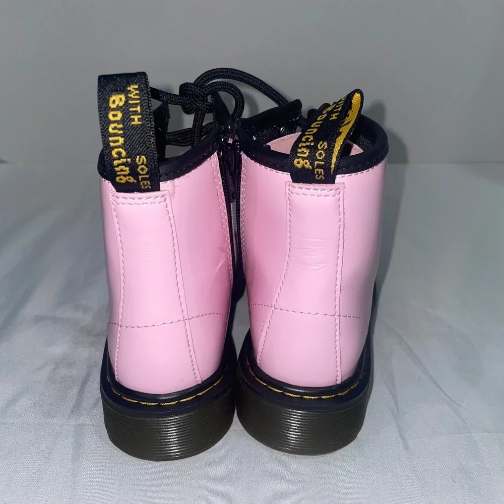 Dr. Martens 1460 Delaney Pink Patent Lamper Lace Up Side Zip Boots Kids